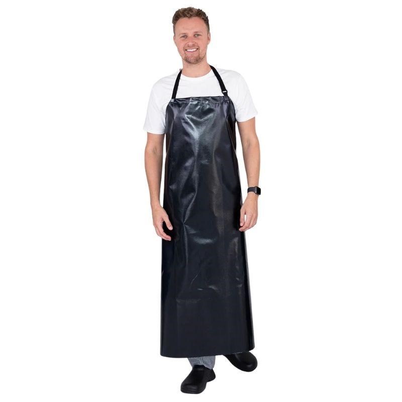 Apron Bib Long Waterproof Black PVC 900x1200mm No Pocket Aussie Chef